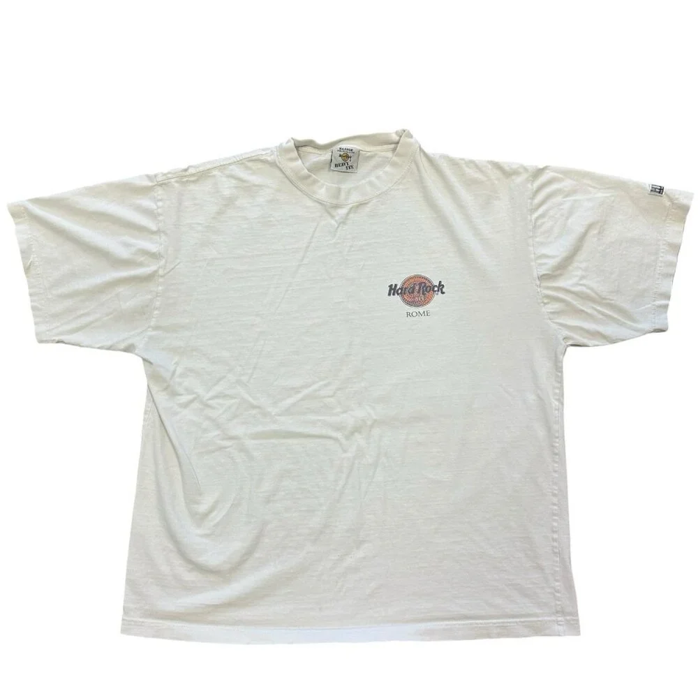 Vintage 90s Hard Rock Cafe Rome T-Shirt Mens XL Short Sleeve Graphic White Heavy